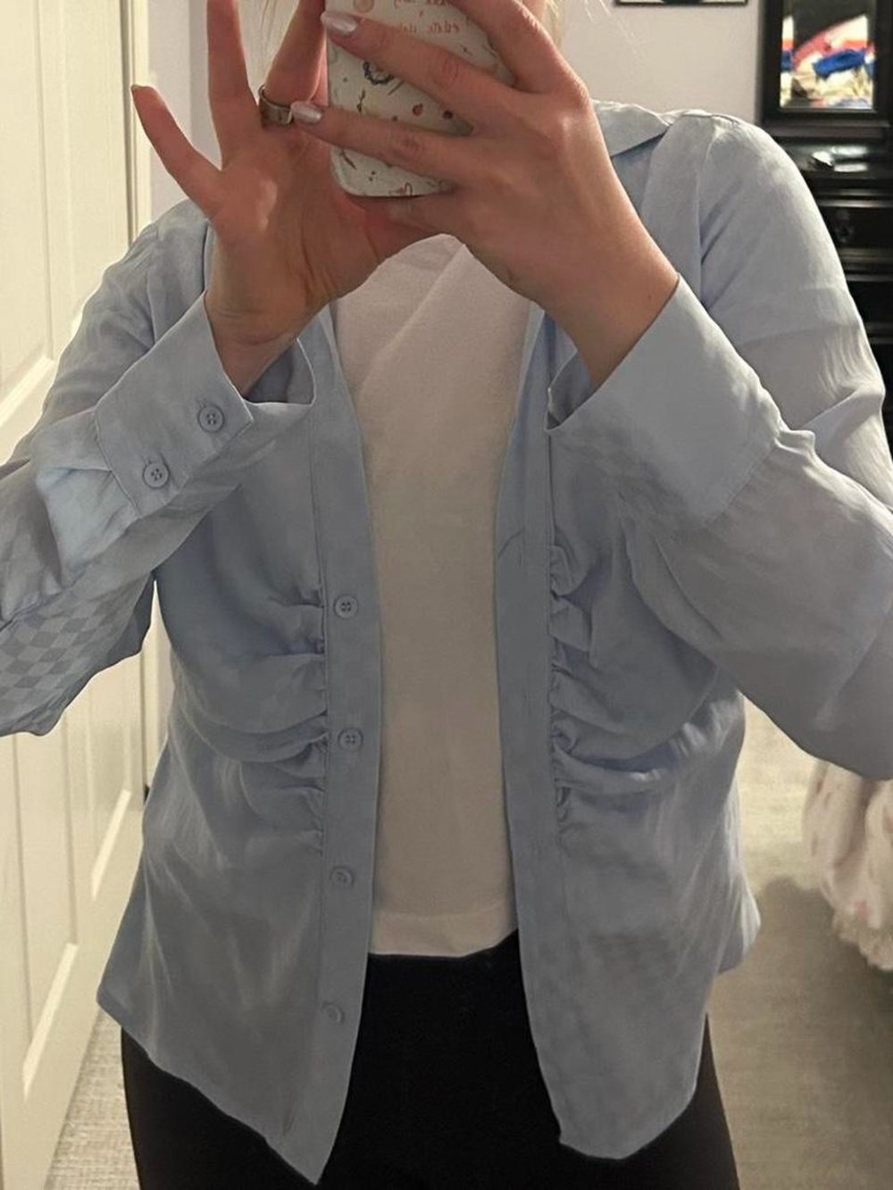 Urban Outfitters Light Blue Ruched Button-Down Shirt